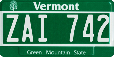 VT license plate ZAI742