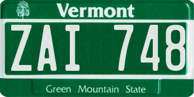 VT license plate ZAI748