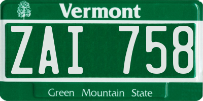 VT license plate ZAI758