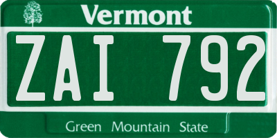 VT license plate ZAI792
