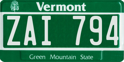 VT license plate ZAI794