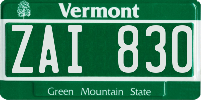 VT license plate ZAI830
