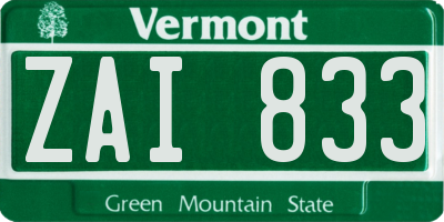VT license plate ZAI833
