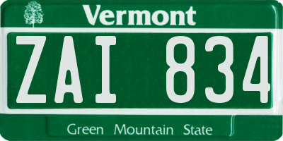 VT license plate ZAI834