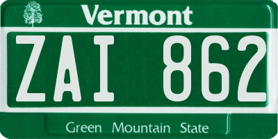 VT license plate ZAI862
