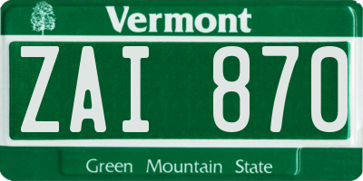 VT license plate ZAI870