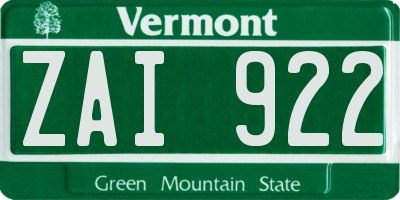 VT license plate ZAI922
