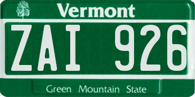 VT license plate ZAI926