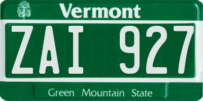 VT license plate ZAI927