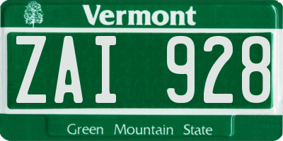 VT license plate ZAI928