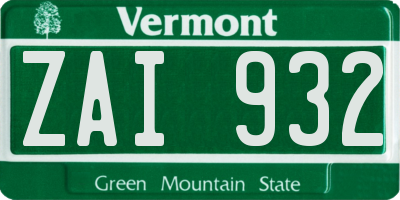 VT license plate ZAI932