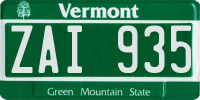 VT license plate ZAI935
