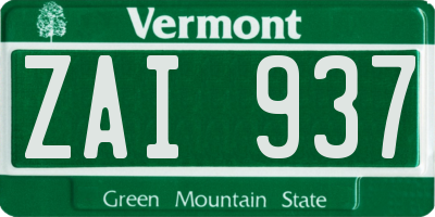 VT license plate ZAI937