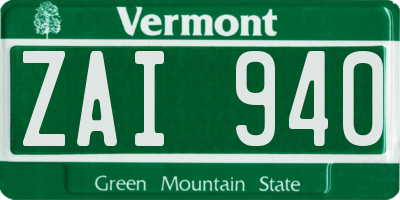 VT license plate ZAI940