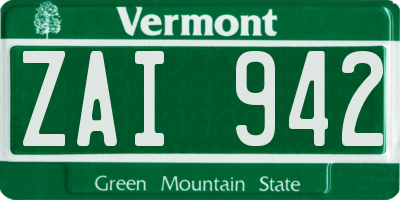 VT license plate ZAI942