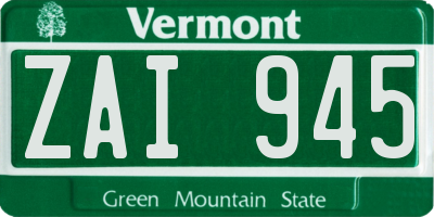 VT license plate ZAI945