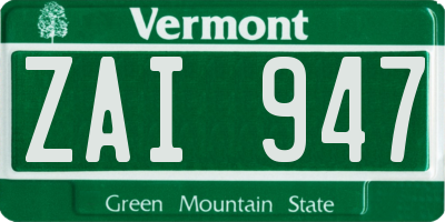 VT license plate ZAI947