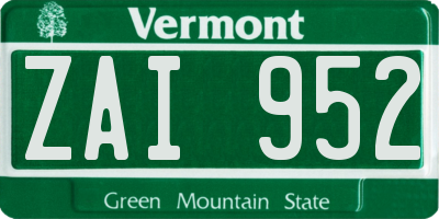 VT license plate ZAI952