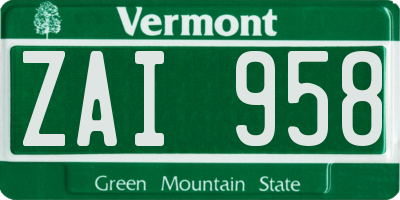 VT license plate ZAI958