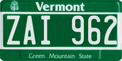 VT license plate ZAI962