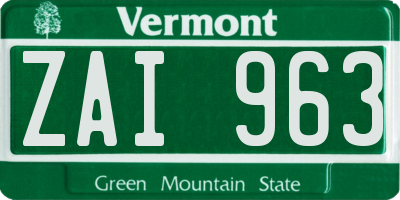 VT license plate ZAI963
