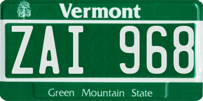 VT license plate ZAI968