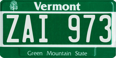 VT license plate ZAI973