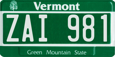 VT license plate ZAI981