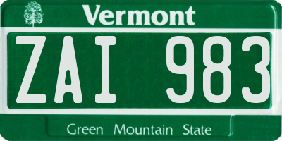 VT license plate ZAI983