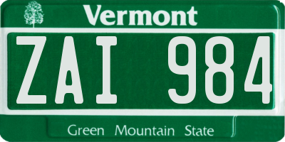 VT license plate ZAI984