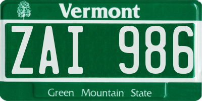 VT license plate ZAI986