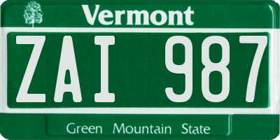 VT license plate ZAI987