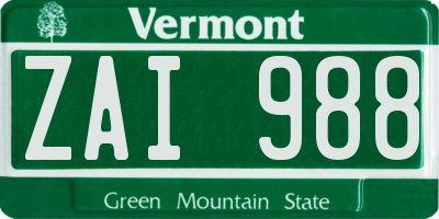 VT license plate ZAI988