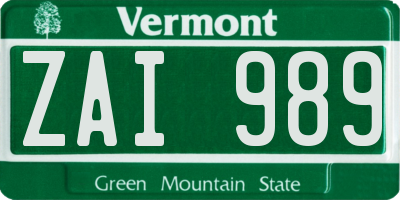 VT license plate ZAI989
