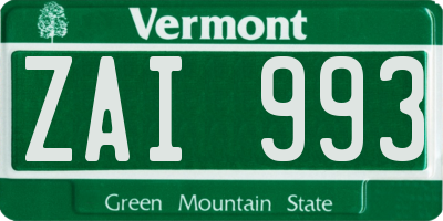 VT license plate ZAI993