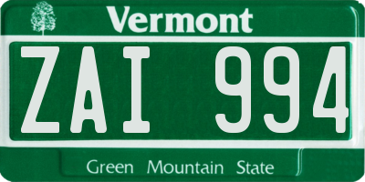 VT license plate ZAI994