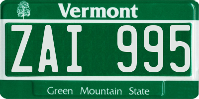 VT license plate ZAI995