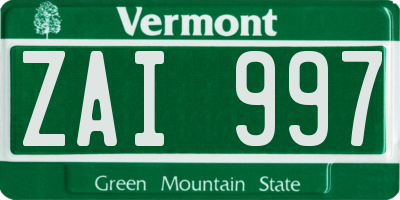 VT license plate ZAI997