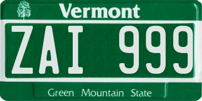 VT license plate ZAI999