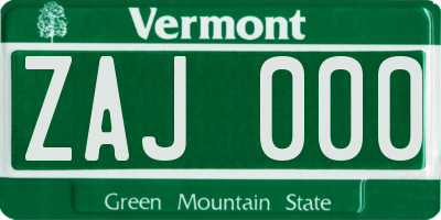 VT license plate ZAJ000