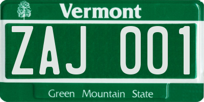 VT license plate ZAJ001