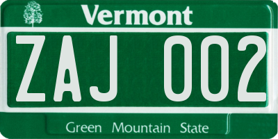 VT license plate ZAJ002