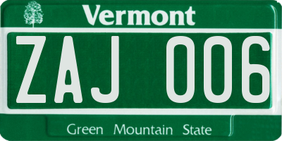 VT license plate ZAJ006