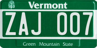 VT license plate ZAJ007