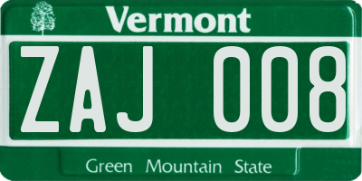 VT license plate ZAJ008
