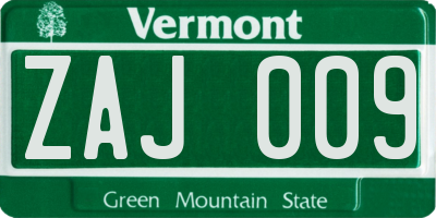 VT license plate ZAJ009