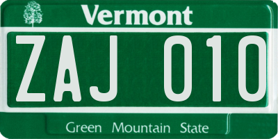 VT license plate ZAJ010