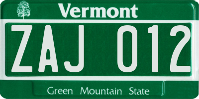 VT license plate ZAJ012