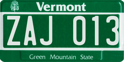 VT license plate ZAJ013