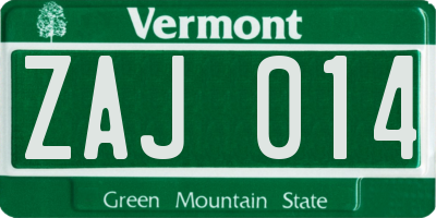 VT license plate ZAJ014